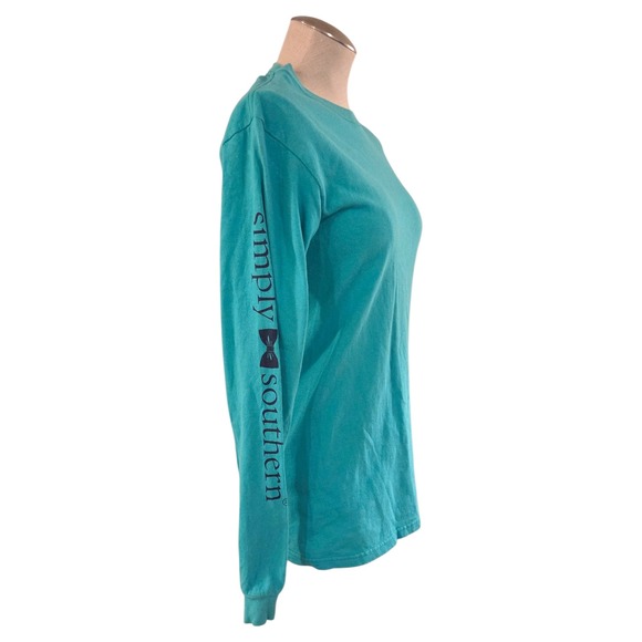 Simply Southern Long Sleeve Graphic Tee Teal Hang With My Dog Floral Small - Picture 9 of 13